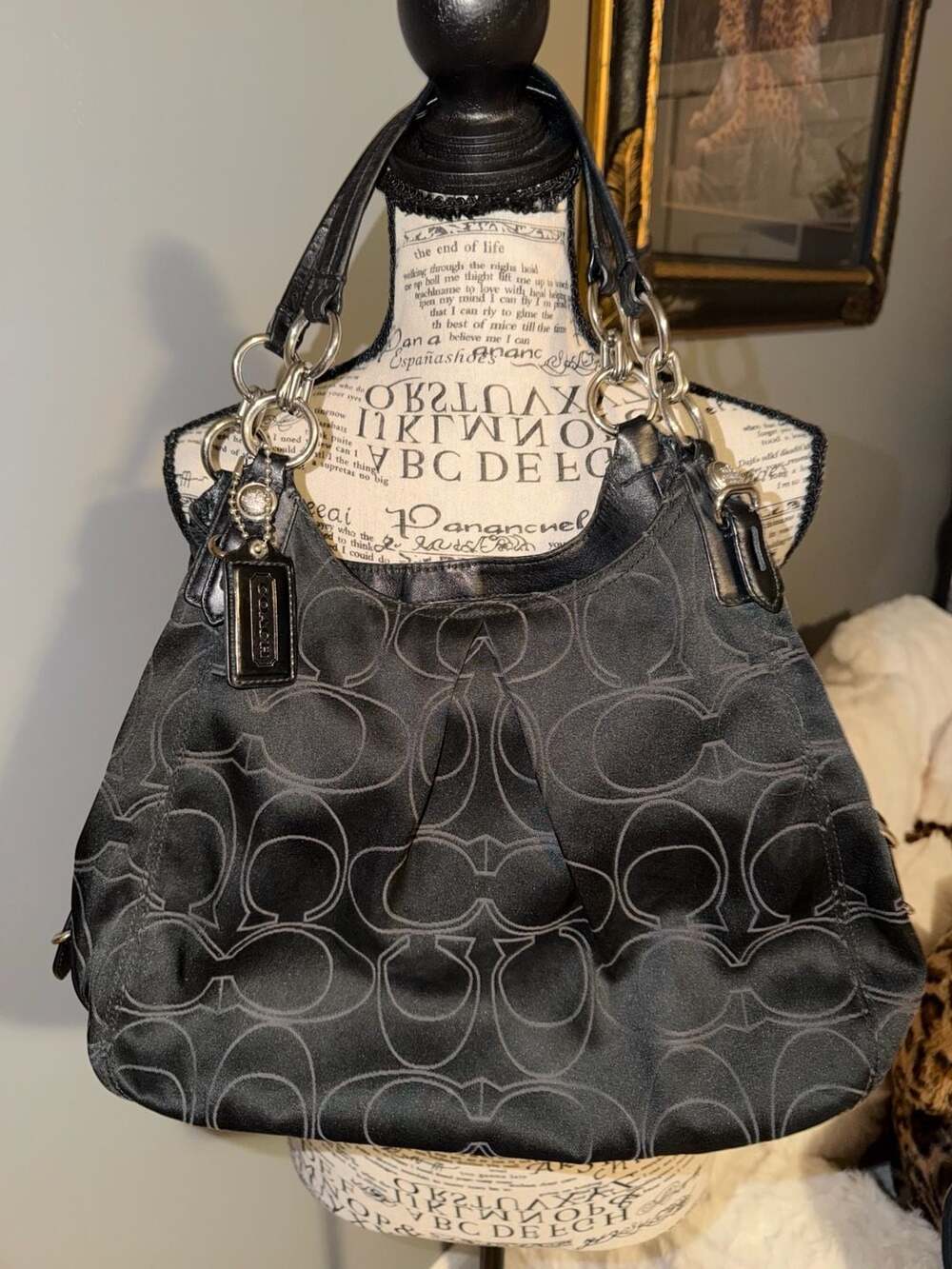 Coach Op Art Black Satin Shoulder Bag F16168
